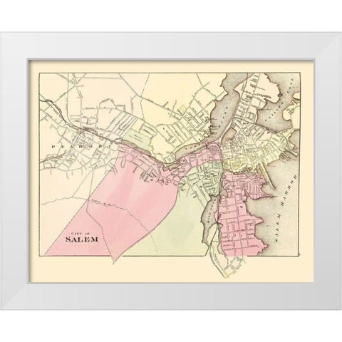Salem Massachusetts - Walling 1871 White Modern Wood Framed Art Print by Walling