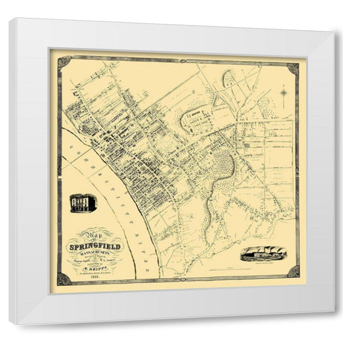 Springfield Massachusetts Landowner - Dripps 1851 White Modern Wood Framed Art Print by Dripps