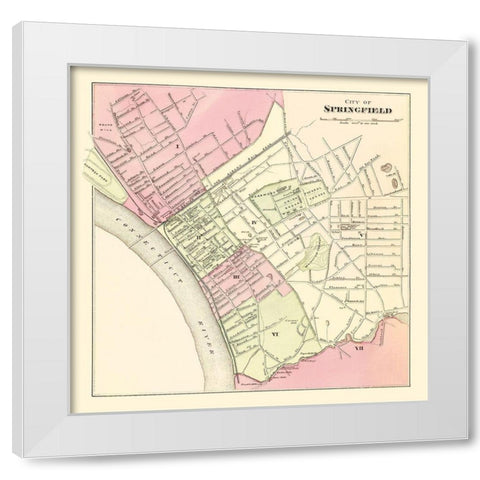 Springfield Massachusetts - Walling 1871 White Modern Wood Framed Art Print by Walling