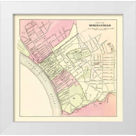 Springfield Massachusetts - Walling 1871 White Modern Wood Framed Art Print by Walling