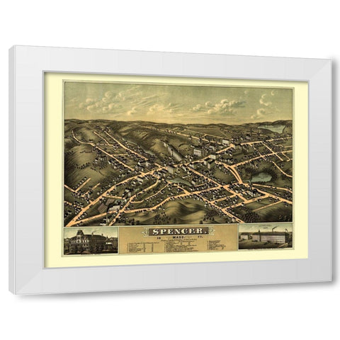 Spencer Massachusetts - Bailey 1877  White Modern Wood Framed Art Print by Bailey