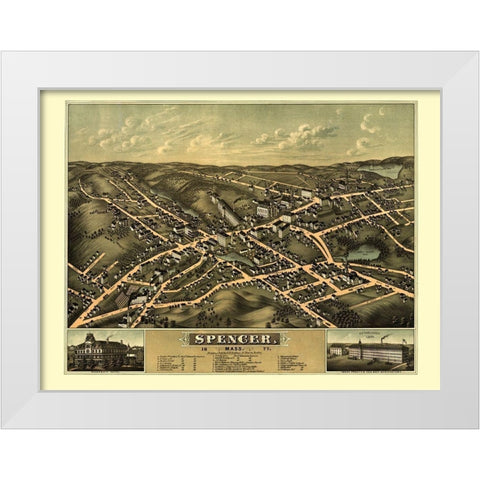 Spencer Massachusetts - Bailey 1877  White Modern Wood Framed Art Print by Bailey