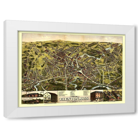 Taunton Massachusetts - Bailey 1875  White Modern Wood Framed Art Print by Bailey