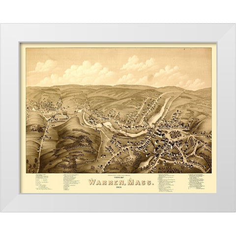 Warren Massachusetts - Bailey 1879  White Modern Wood Framed Art Print by Bailey