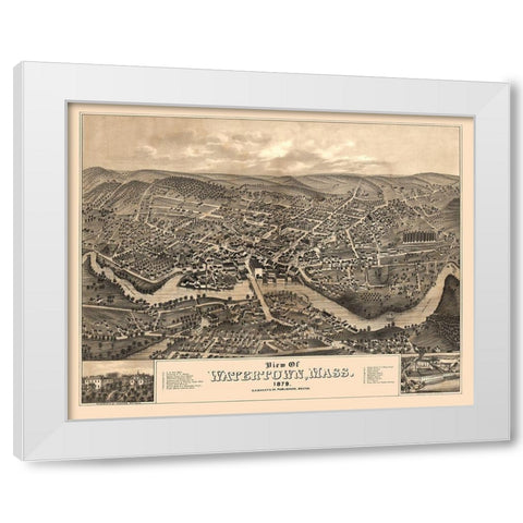 Watertown Massachusetts - Bailey 1879  White Modern Wood Framed Art Print by Bailey