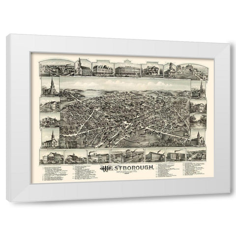 Westborough Massachusetts - Bailey 1888 White Modern Wood Framed Art Print by Bailey