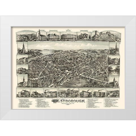 Westborough Massachusetts - Bailey 1888 White Modern Wood Framed Art Print by Bailey
