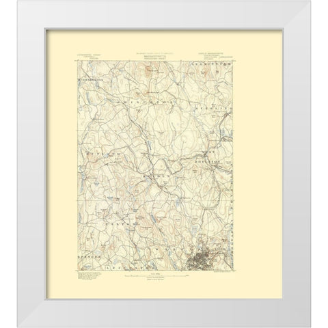 Worcester Massachusetts Sheet - USGS 1890 White Modern Wood Framed Art Print by USGS