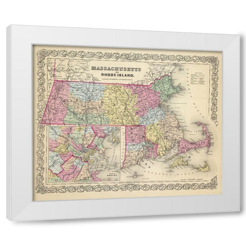 Massachusetts - Colton 1856 White Modern Wood Framed Art Print by Colton