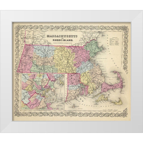Massachusetts - Colton 1856 White Modern Wood Framed Art Print by Colton