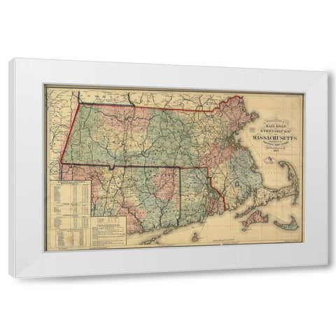 State of Massachusetts Railroads - Williams 1879 White Modern Wood Framed Art Print by Williams