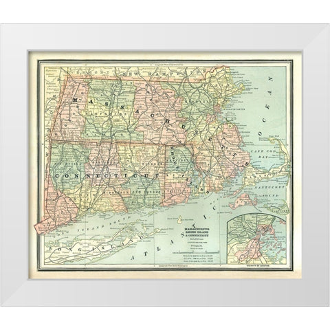 Massachusetts, Connecticut, Rhode Island White Modern Wood Framed Art Print by Cram