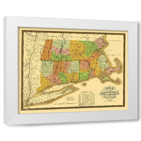 Massachusetts, Connecticut, Rhode Island 1831 White Modern Wood Framed Art Print by Mitchell