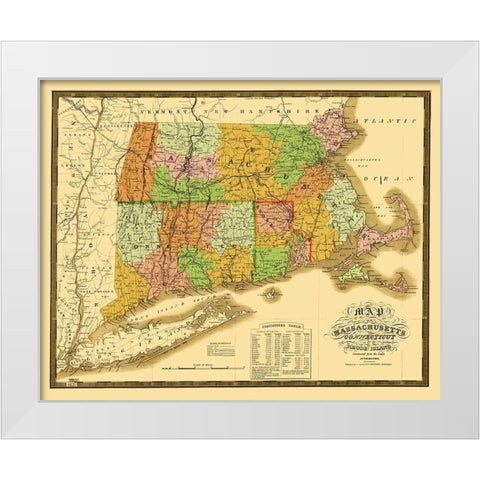 Massachusetts, Connecticut, Rhode Island 1831 White Modern Wood Framed Art Print by Mitchell