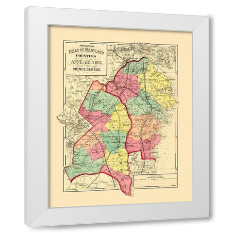 Anne Arundel  Prince George Maryland - Walling White Modern Wood Framed Art Print by Walling