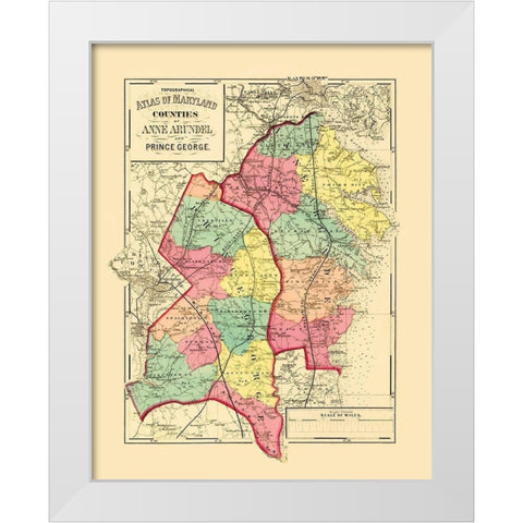 Anne Arundel  Prince George Maryland - Walling White Modern Wood Framed Art Print by Walling