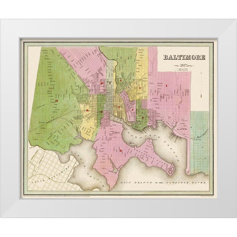 Baltimore Maryland - Bradford 1838 White Modern Wood Framed Art Print by Bradford