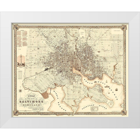 Baltimore Maryland - Van Derveer 1851 White Modern Wood Framed Art Print by Van Derveer