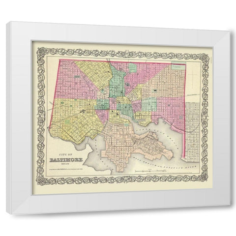 Baltimore Maryland - Colton 1856 White Modern Wood Framed Art Print by Colton