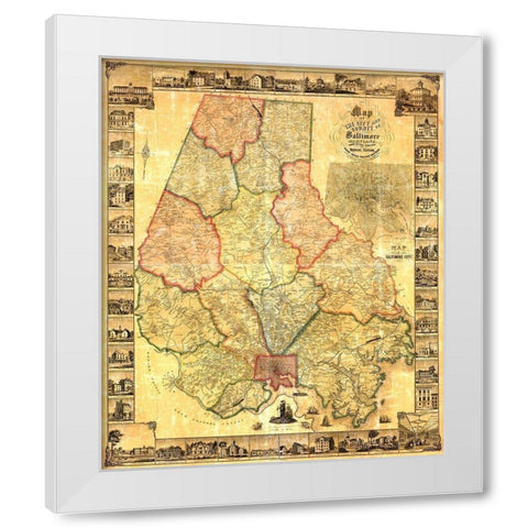 Baltimore Maryland Landowner - Taylor 1857 White Modern Wood Framed Art Print by Taylor