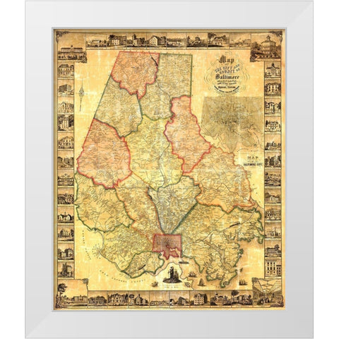Baltimore Maryland Landowner - Taylor 1857 White Modern Wood Framed Art Print by Taylor