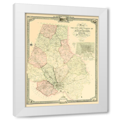 Baltimore Maryland - Sidney 1850 White Modern Wood Framed Art Print by Sidney