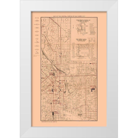 Baltimore Maryland - Horn  1910  White Modern Wood Framed Art Print by Horn