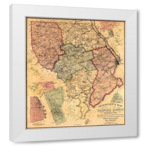 Harford Maryland Landowner - Martenet 1878 White Modern Wood Framed Art Print by Martenet