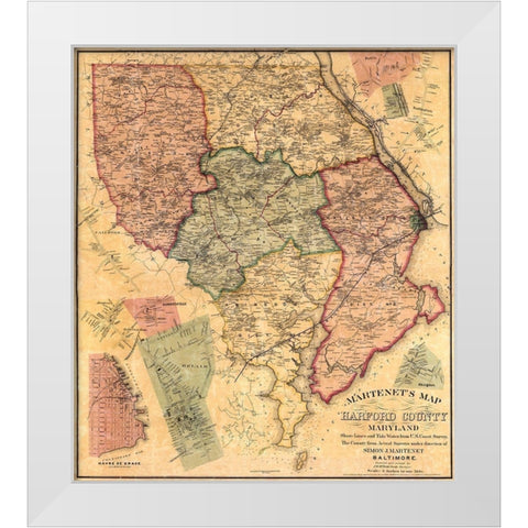 Harford Maryland Landowner - Martenet 1878 White Modern Wood Framed Art Print by Martenet