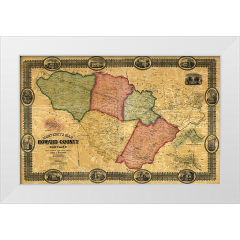 Howard Maryland Landowner - Martenet 1860 White Modern Wood Framed Art Print by Martenet