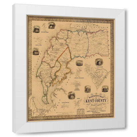 Kent Maryland Landowner - Martenet 1860 White Modern Wood Framed Art Print by Martenet