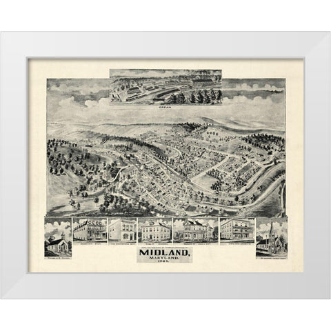 Midland Maryland - Fowler 1905  White Modern Wood Framed Art Print by Fowler