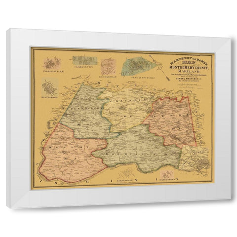 Montgomery Maryland Landowner - Martenet 1865 White Modern Wood Framed Art Print by Martenet