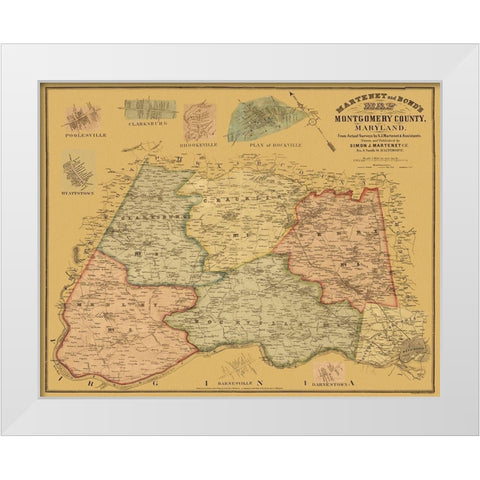 Montgomery Maryland Landowner - Martenet 1865 White Modern Wood Framed Art Print by Martenet
