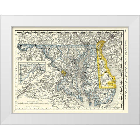 Maryland - Rand McNally 1879 White Modern Wood Framed Art Print by Rand McNally