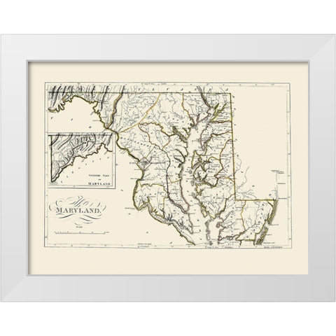 Maryland - Carey 1814 White Modern Wood Framed Art Print by Carey