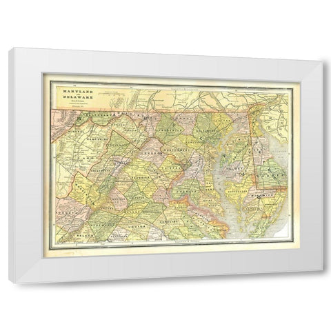 Maryland, Delaware - Cram 1886 White Modern Wood Framed Art Print by Cram
