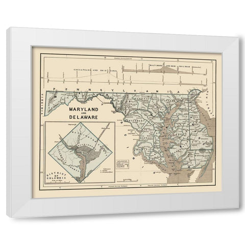 Maryland, Delaware - Harper 1845 White Modern Wood Framed Art Print by Harper