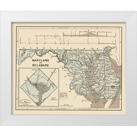 Maryland, Delaware - Harper 1845 White Modern Wood Framed Art Print by Harper