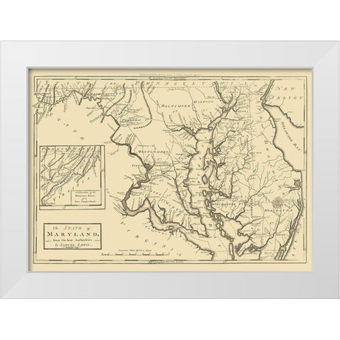 Maryland - Lewis 1795 White Modern Wood Framed Art Print by Lewis
