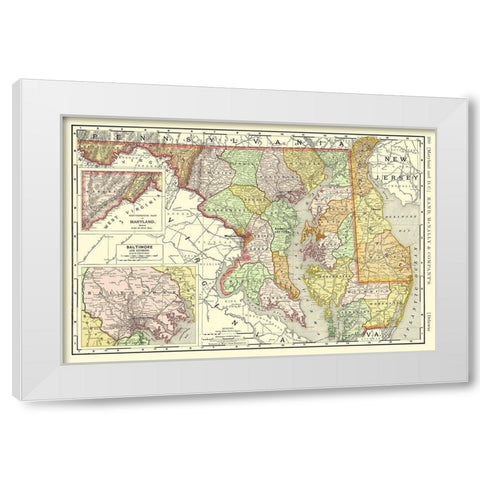 Maryland, Delaware - Rand McNally 1893 White Modern Wood Framed Art Print by Rand McNally