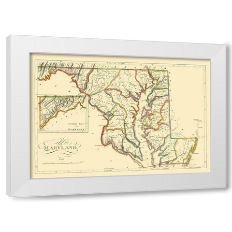 Maryland - Carey 1814 White Modern Wood Framed Art Print by Carey