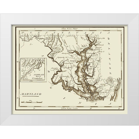 Maryland - Lewis 1797 White Modern Wood Framed Art Print by Lewis