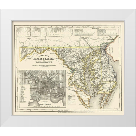 Maryland, Delaware 1846 White Modern Wood Framed Art Print by Canaelen