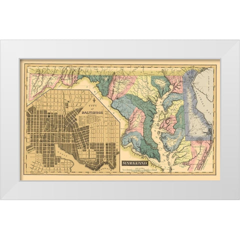Maryland, Delaware - Lucas 1823 White Modern Wood Framed Art Print by Lucas