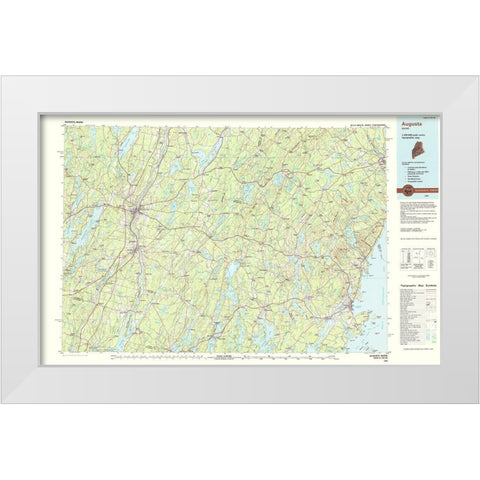 Augusta Maine Quad - USGS 1984 White Modern Wood Framed Art Print by USGS