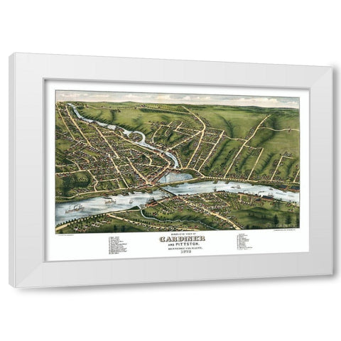 Gardiner Maine - Stoner 1878  White Modern Wood Framed Art Print by Stoner