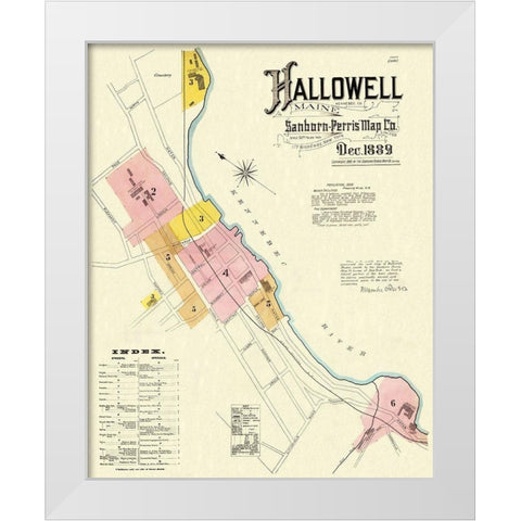 Hallowell Maine - Sanborn 1889 White Modern Wood Framed Art Print by Sanborn