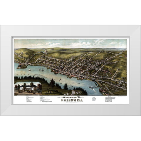 Hallowell Maine - Stoner 1878  White Modern Wood Framed Art Print by Stoner