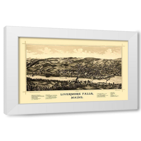 Livermore Falls Maine - Norris 1889  White Modern Wood Framed Art Print by Norris